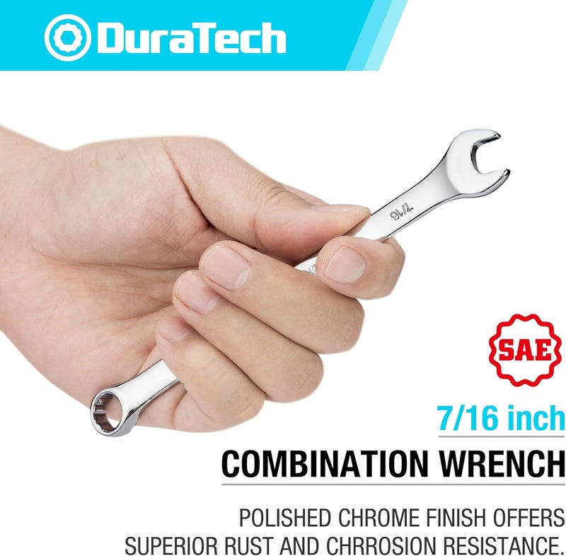 DURATECH 7/16" Combination Wrench, SAE, CR-V Constructed with Mirror Polish, 12-Point, 15-Degree Offset - Image 4